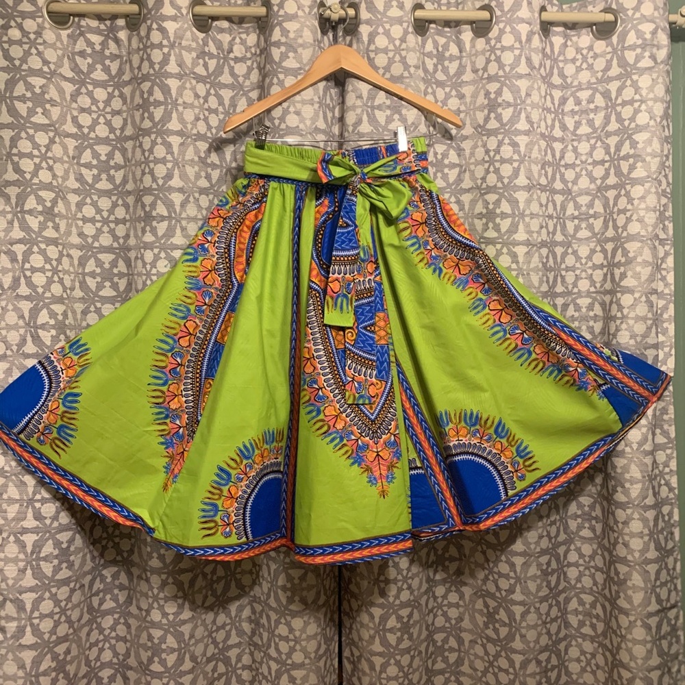 Lime green tribal  print skirt
